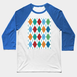 Argyle Print Pattern Green Blue Red Orange Gold Retro Vintage Punk Baseball T-Shirt